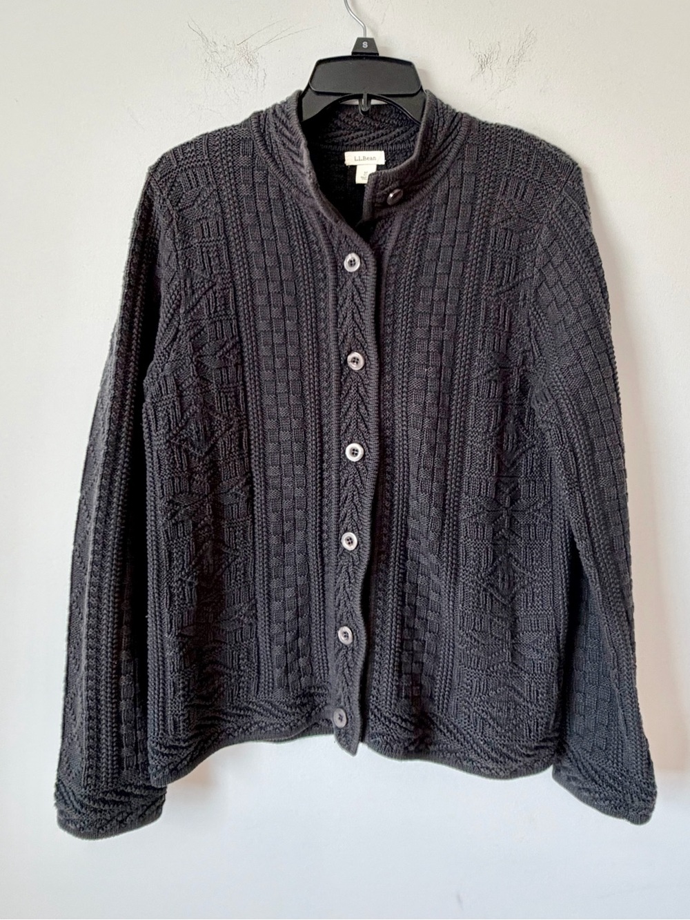 Vintage L.L. Bean Women's Charcoal Textured Button Cardigan